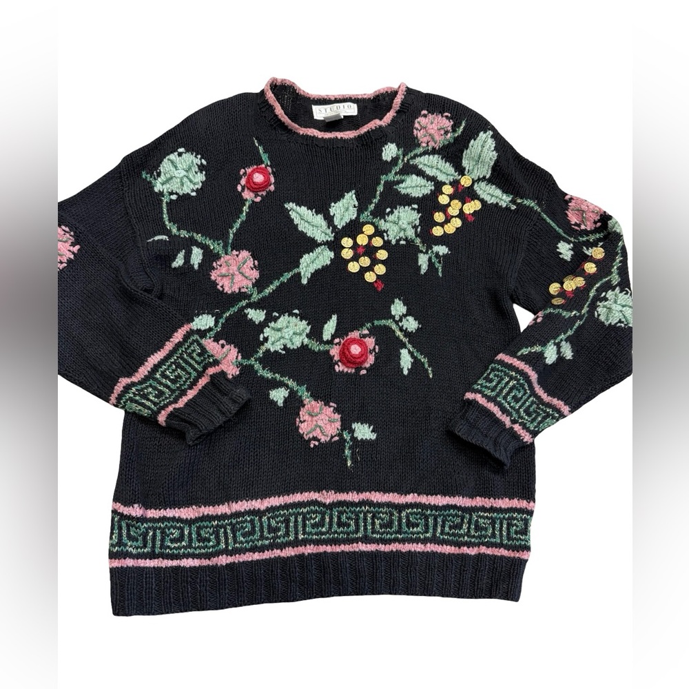 🧶🌸 Studio by Michelle Stuart Vintage Floral Knit‎ Sweater Large 🌸🧶